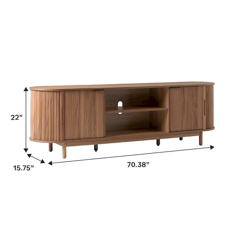 Middlebrook Designs moderne tv-meubel van 70 inch met verticale groeven en open opbergruimte