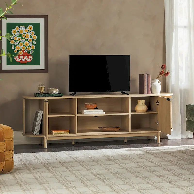 Middlebrook Designs moderne tv-meubel van 70 inch met verticale groeven en open opbergruimte