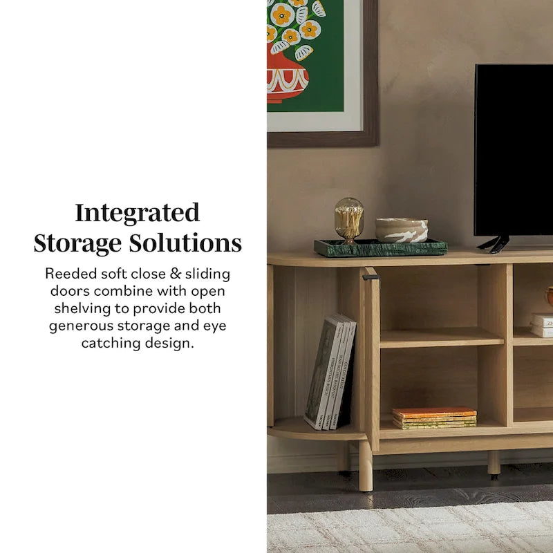 Middlebrook Designs moderne tv-meubel van 70 inch met verticale groeven en open opbergruimte