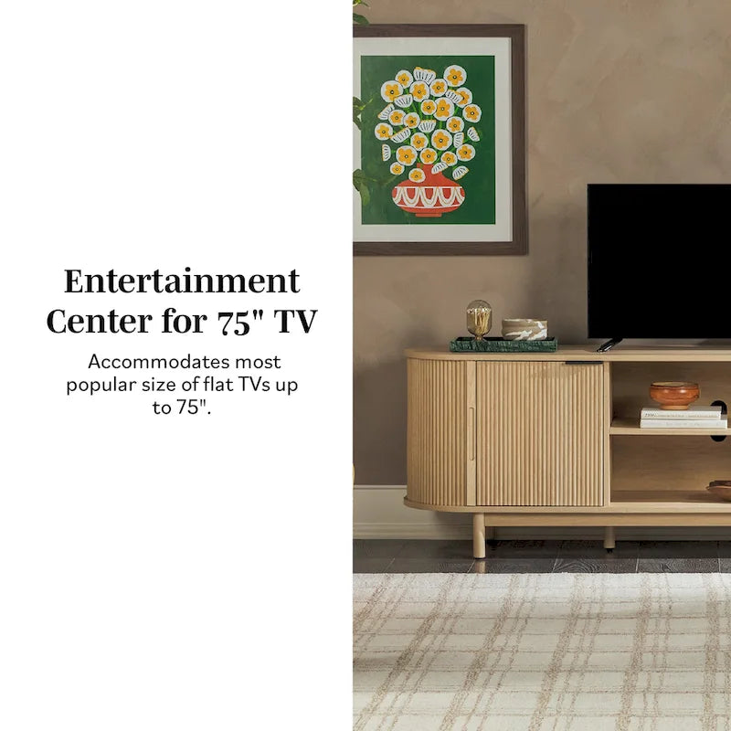 Middlebrook Designs moderne tv-meubel van 70 inch met verticale groeven en open opbergruimte