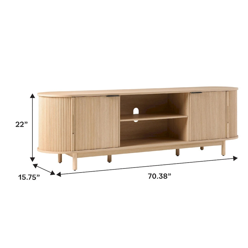 Middlebrook Designs moderne tv-meubel van 70 inch met verticale groeven en open opbergruimte