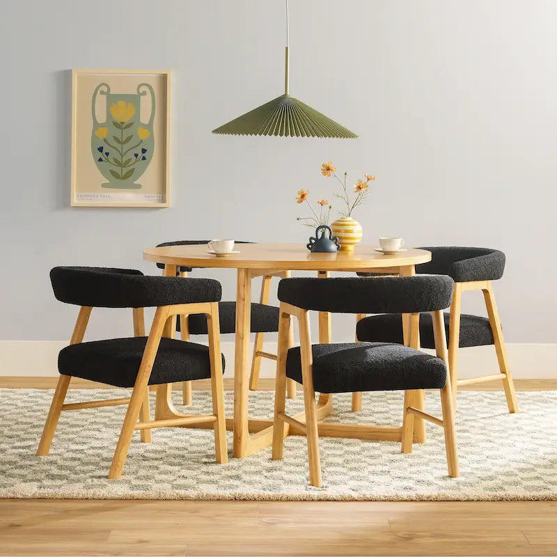 Middlebrook 5-delige eettafelset van massief hout met stoelen van twee materialen