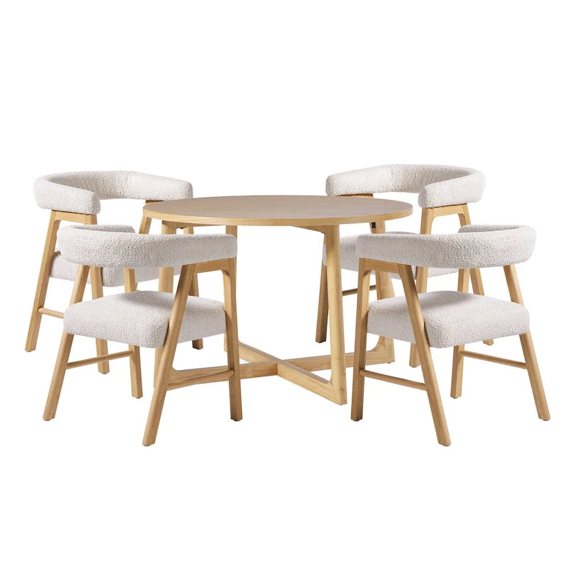 Middlebrook 5-delige eettafelset van massief hout met stoelen van twee materialen