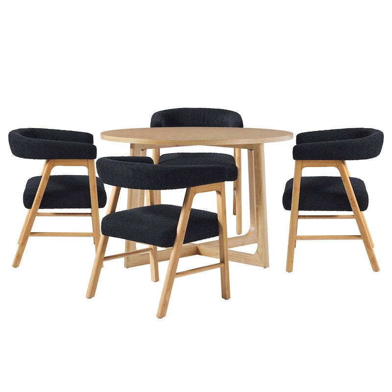 Middlebrook 5-delige eettafelset van massief hout met stoelen van twee materialen