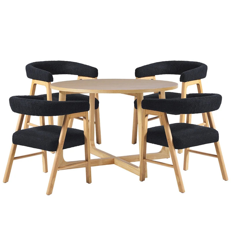 Middlebrook 5-delige eettafelset van massief hout met stoelen van twee materialen