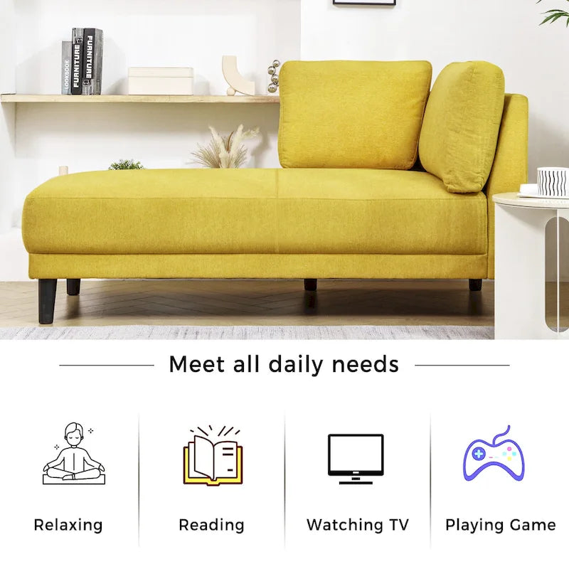 Sofa mit Relaxfunktion aus Leinenstoff im Mid-Century-Stil, gepolsterte Chaiselongue für Innenräume