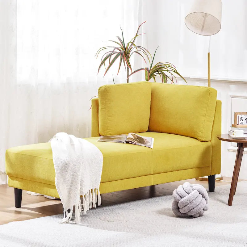 Sofa mit Relaxfunktion aus Leinenstoff im Mid-Century-Stil, gepolsterte Chaiselongue für Innenräume