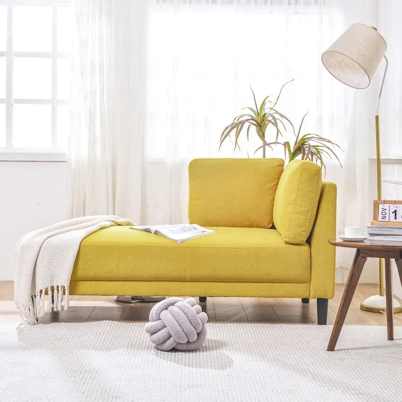Sofa mit Relaxfunktion aus Leinenstoff im Mid-Century-Stil, gepolsterte Chaiselongue für Innenräume