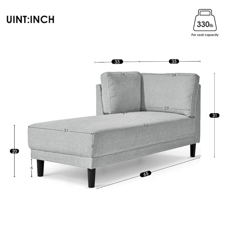 Sofa mit Relaxfunktion aus Leinenstoff im Mid-Century-Stil, gepolsterte Chaiselongue für Innenräume