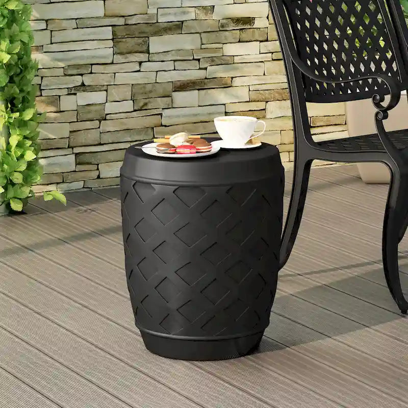 Table d’appoint contemporaine en béton avec motif treillis, noire