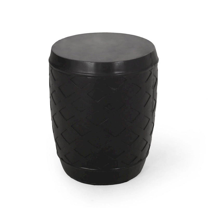 Table d’appoint contemporaine en béton avec motif treillis, noire