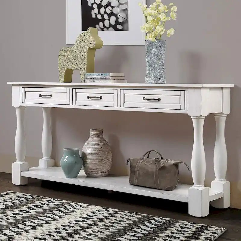 Mesa consola de madera maciza de 63 pulgadas con 3 cajones y 1 estante inferior