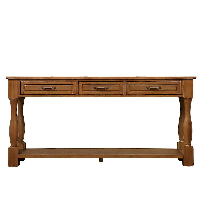 63-Inch-Konsolentisch aus massivem Holz mit 3 Schubladen und 1 unterem Regalboden