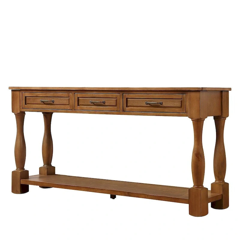 63-Inch-Konsolentisch aus massivem Holz mit 3 Schubladen und 1 unterem Regalboden