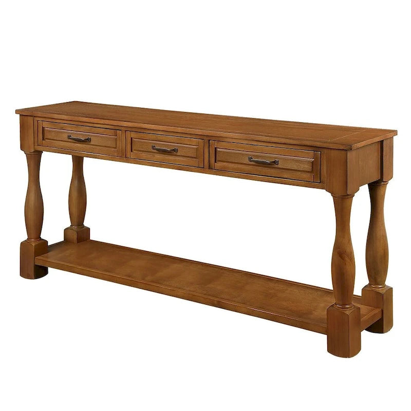63-Inch-Konsolentisch aus massivem Holz mit 3 Schubladen und 1 unterem Regalboden