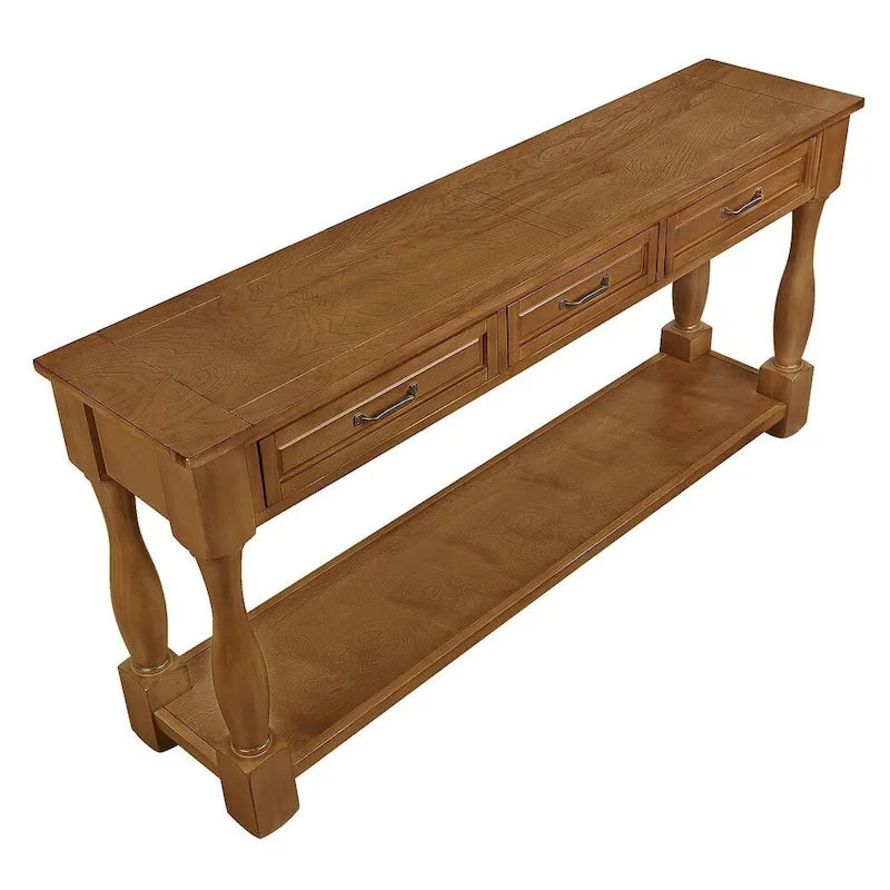63-Inch-Konsolentisch aus massivem Holz mit 3 Schubladen und 1 unterem Regalboden