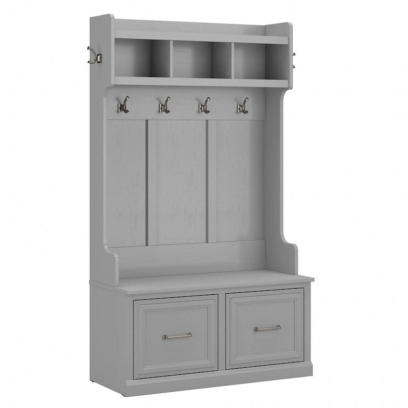 Woodland 40W Hall Tree and Shoe Bench with Doors by Bush Furniture