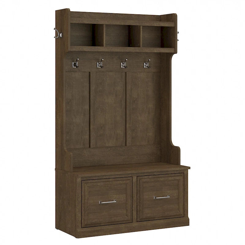 Woodland 40W Hall Tree and Shoe Bench with Doors by Bush Furniture