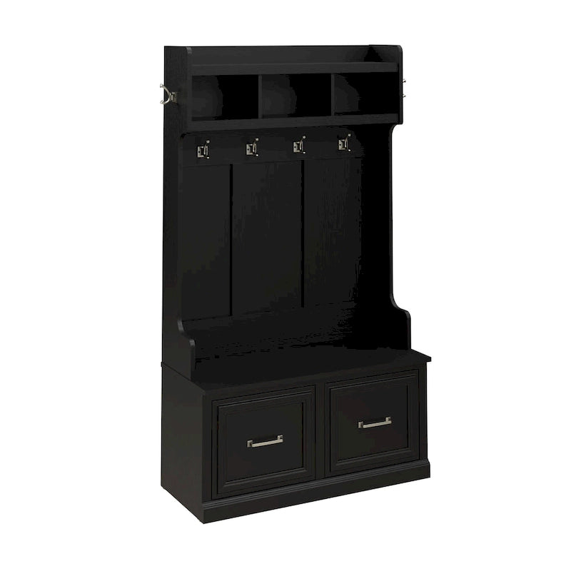 Woodland 40W Hall Tree and Shoe Bench with Doors by Bush Furniture