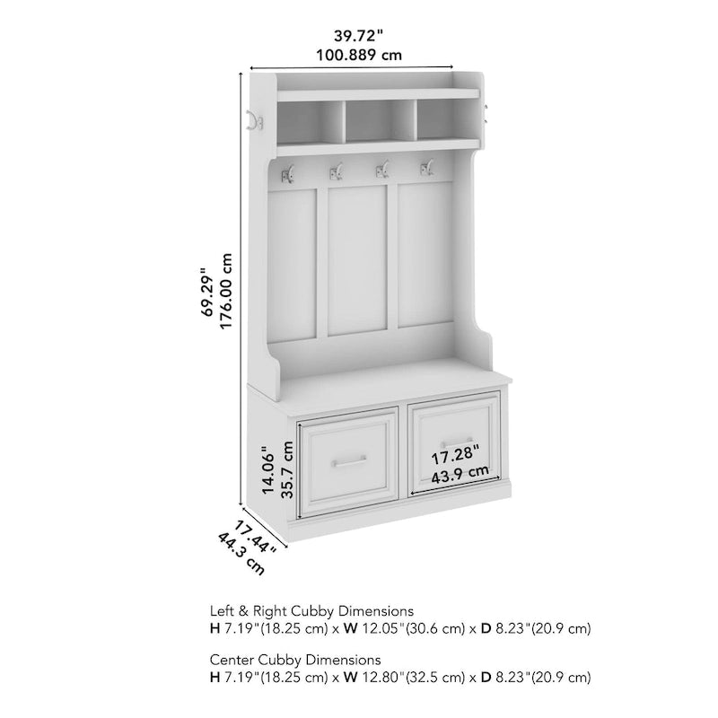 Woodland 40W Hall Tree and Shoe Bench with Doors by Bush Furniture