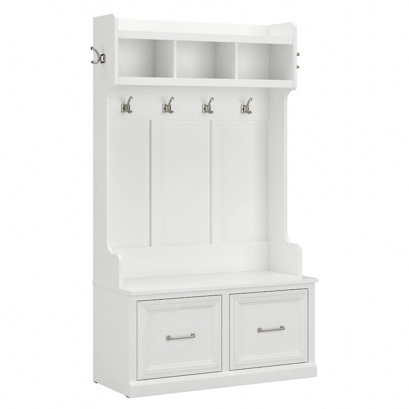 Woodland 40W Hall Tree and Shoe Bench with Doors by Bush Furniture