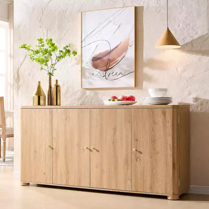 4 kapaklı ve raflı mutfak büfe konsol dolabı, modern büyük büfe depolama dolabı, 66 kahve barı depolama dolabı