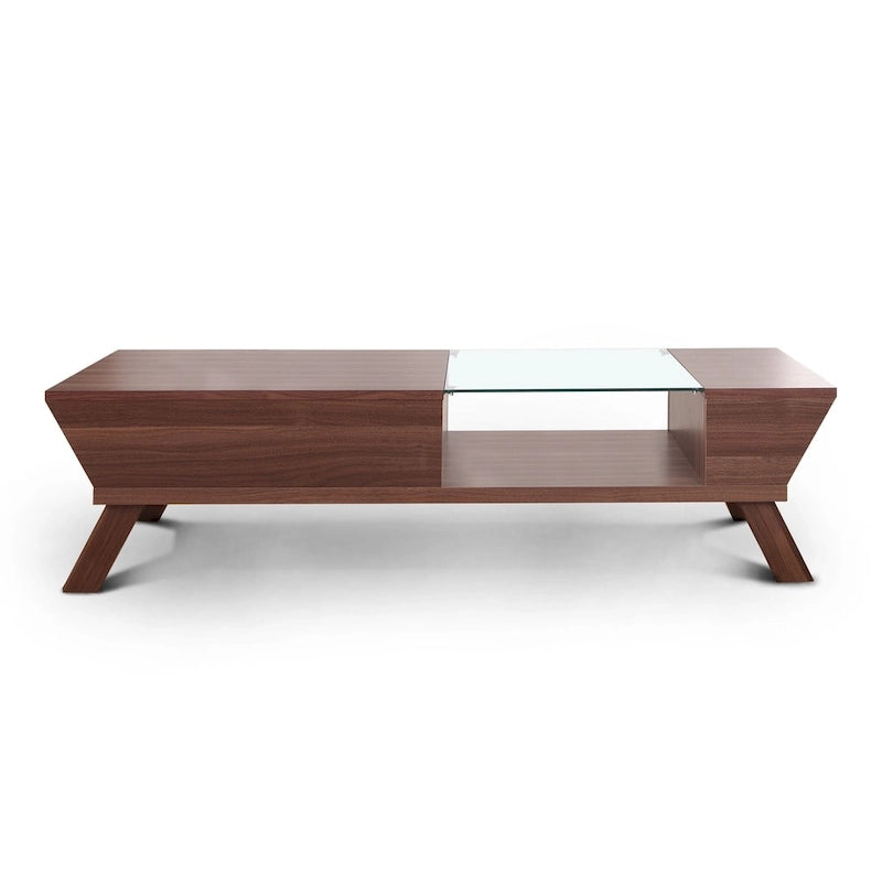 Kress Mid-Century-Walnusstisch, 47 Zoll, mit Glaseinsatz und 1 Ablage, von Furniture of America