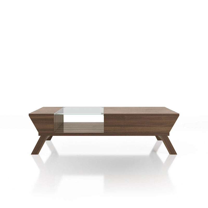 Kress Mid-Century-Walnusstisch, 47 Zoll, mit Glaseinsatz und 1 Ablage, von Furniture of America