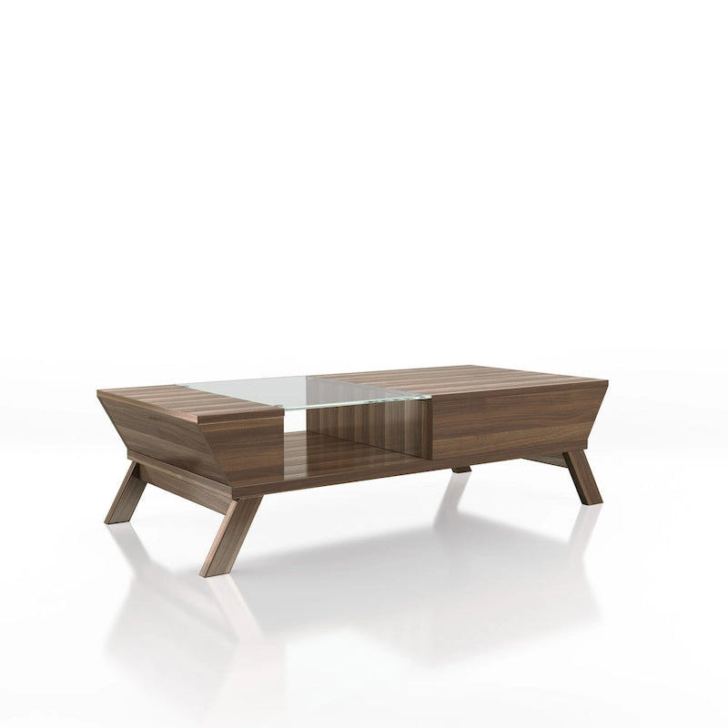 Kress Mid-Century-Walnusstisch, 47 Zoll, mit Glaseinsatz und 1 Ablage, von Furniture of America