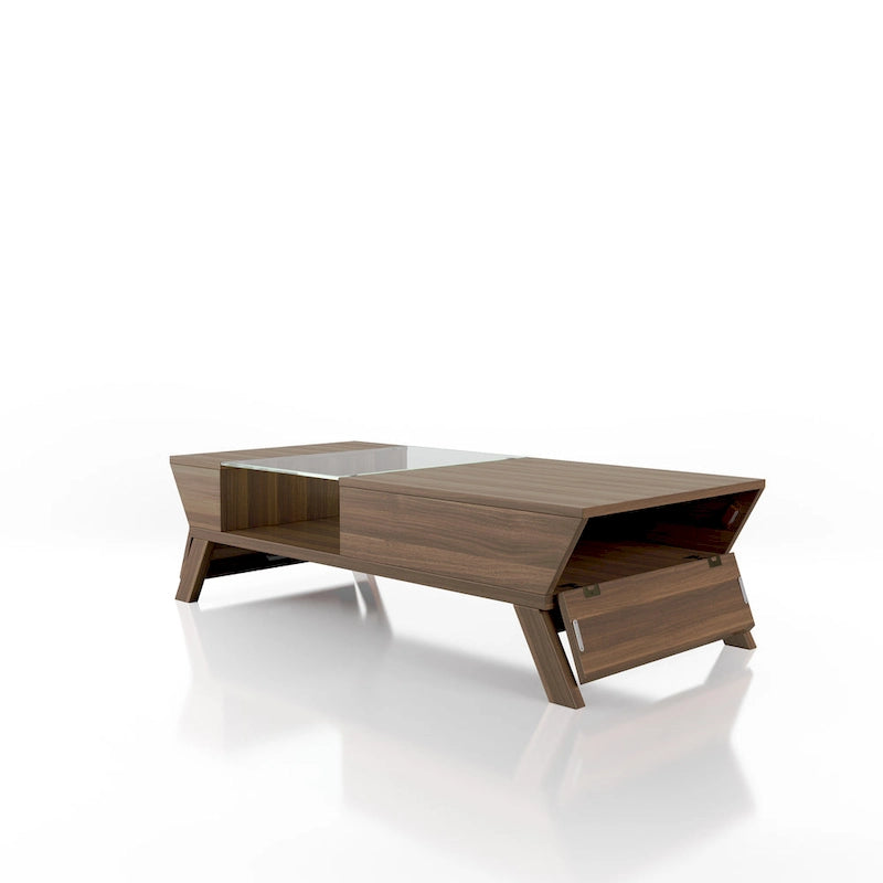 Kress Mid-Century-Walnusstisch, 47 Zoll, mit Glaseinsatz und 1 Ablage, von Furniture of America