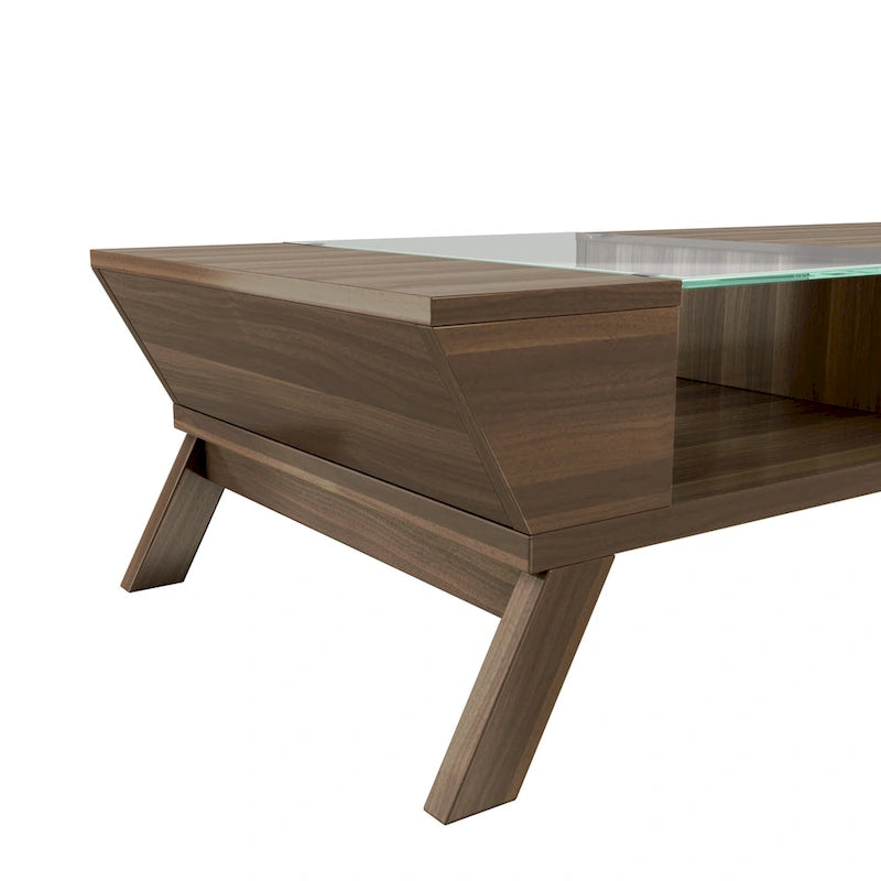Kress Mid-Century-Walnusstisch, 47 Zoll, mit Glaseinsatz und 1 Ablage, von Furniture of America