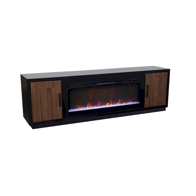 Bridgevine Home „Aria“ 83-Zoll-Kamin-TV-Ständer für Fernseher bis 95 Zoll, mit minimalem Montageaufwand, in Schwarz und Walnussholzoptik