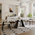 63-95 Extendable Modern Dining Table for 6-10, White Glossy Sintered Stone Tabletop