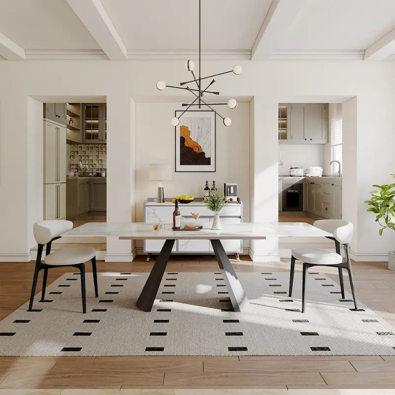 63-95 Extendable Modern Dining Table for 6-10, White Glossy Sintered Stone Tabletop