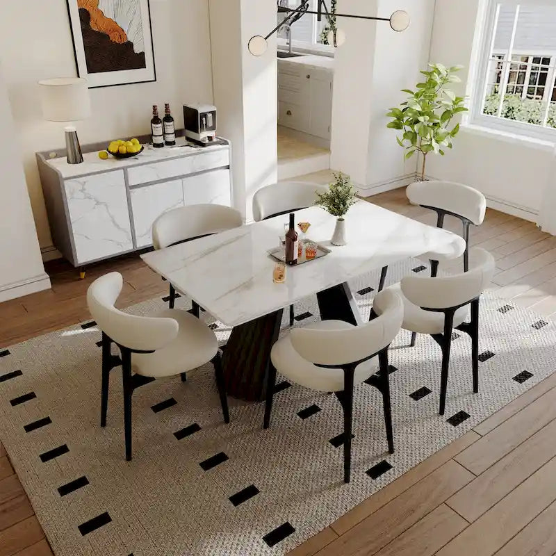 63-95 Extendable Modern Dining Table for 6-10, White Glossy Sintered Stone Tabletop