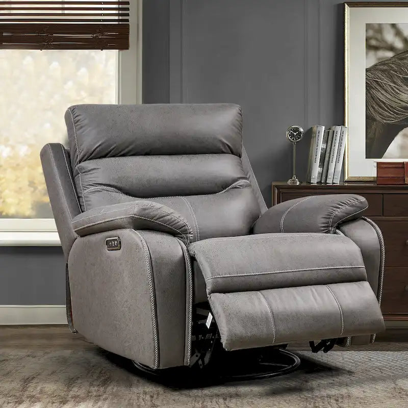 Christopher Knight Home - Sillón reclinable giratorio y mecedor Liyasi con motor doble OKIN, posición infinita, reposacabezas eléctrico y carga USB