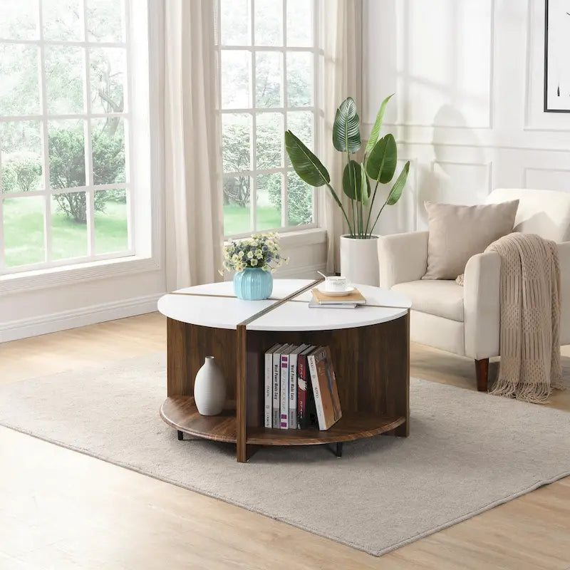 GDFStudio - Table basse ronde industrielle Mason de 4 pièces avec rangement à 2 niveaux