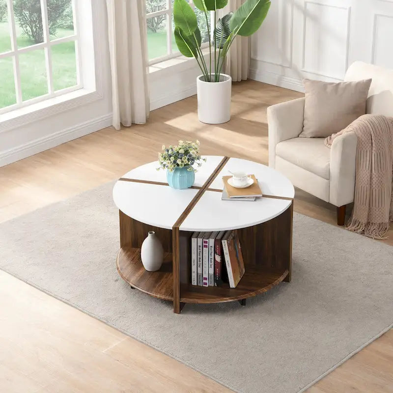 GDFStudio - Table basse ronde industrielle Mason de 4 pièces avec rangement à 2 niveaux