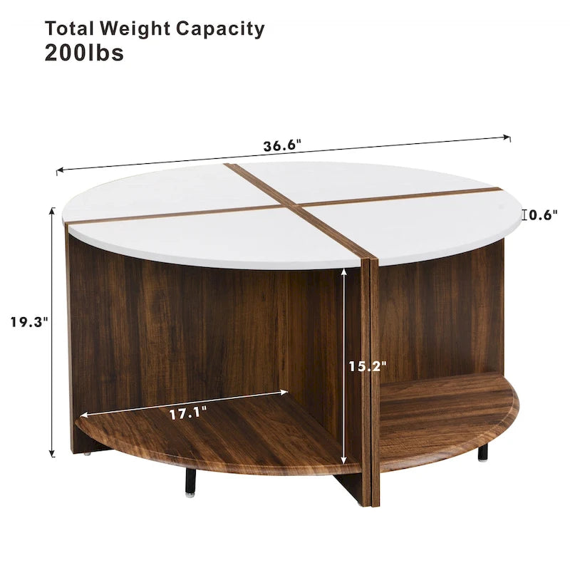 GDFStudio - Table basse ronde industrielle Mason de 4 pièces avec rangement à 2 niveaux