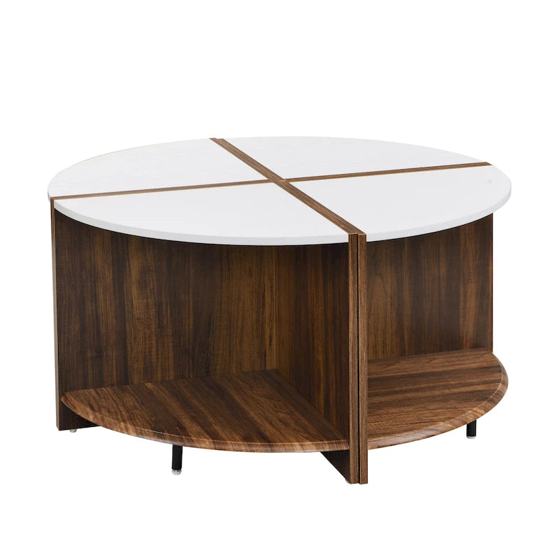 GDFStudio - Table basse ronde industrielle Mason de 4 pièces avec rangement à 2 niveaux