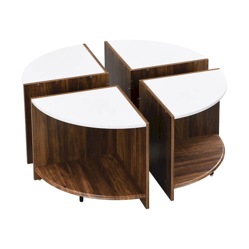 GDFStudio - Table basse ronde industrielle Mason de 4 pièces avec rangement à 2 niveaux