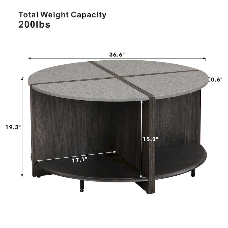 GDFStudio - Table basse ronde industrielle Mason de 4 pièces avec rangement à 2 niveaux