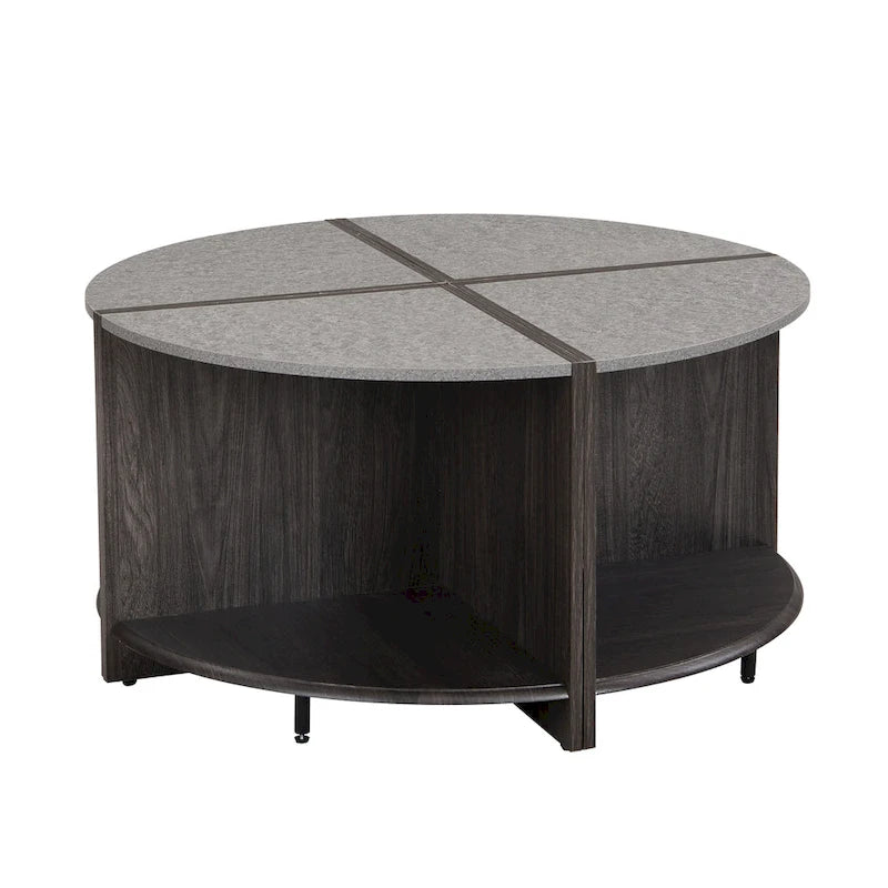 GDFStudio - Table basse ronde industrielle Mason de 4 pièces avec rangement à 2 niveaux