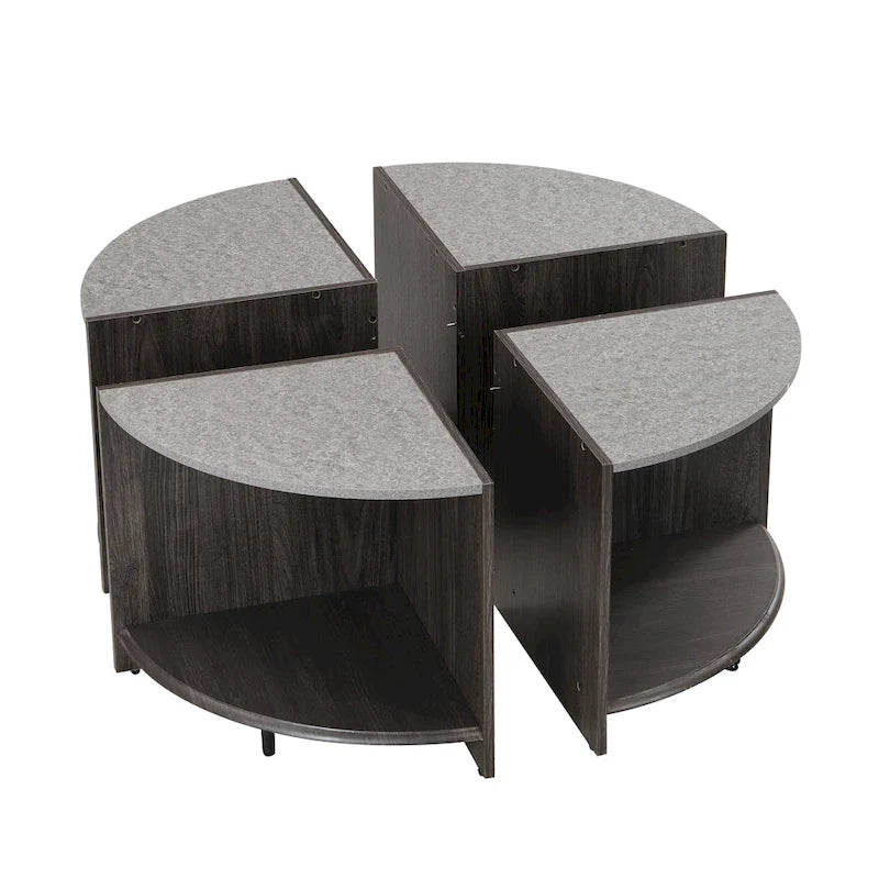 GDFStudio - Table basse ronde industrielle Mason de 4 pièces avec rangement à 2 niveaux