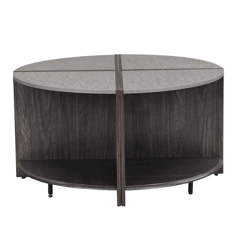 GDFStudio - Table basse ronde industrielle Mason de 4 pièces avec rangement à 2 niveaux