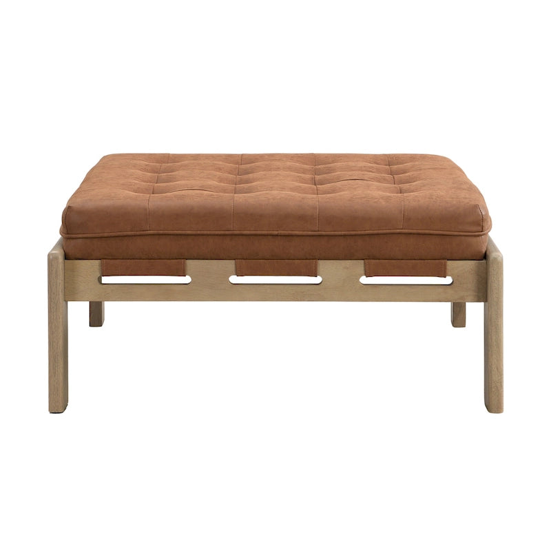 Christopher Knight Home – Ottoman cocktail capitonné 34, ottoman carré en cuir servant de table basse avec structure en bois d’hévéa