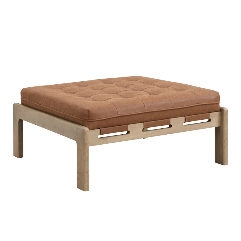 Christopher Knight Home – Ottoman cocktail capitonné 34, ottoman carré en cuir servant de table basse avec structure en bois d’hévéa