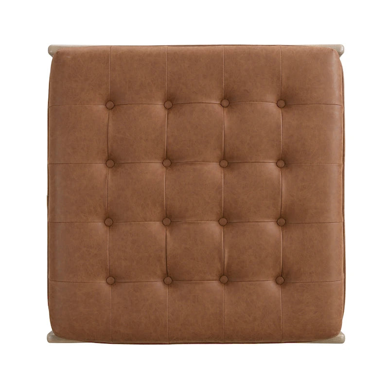 Christopher Knight Home – Ottoman cocktail capitonné 34, ottoman carré en cuir servant de table basse avec structure en bois d’hévéa