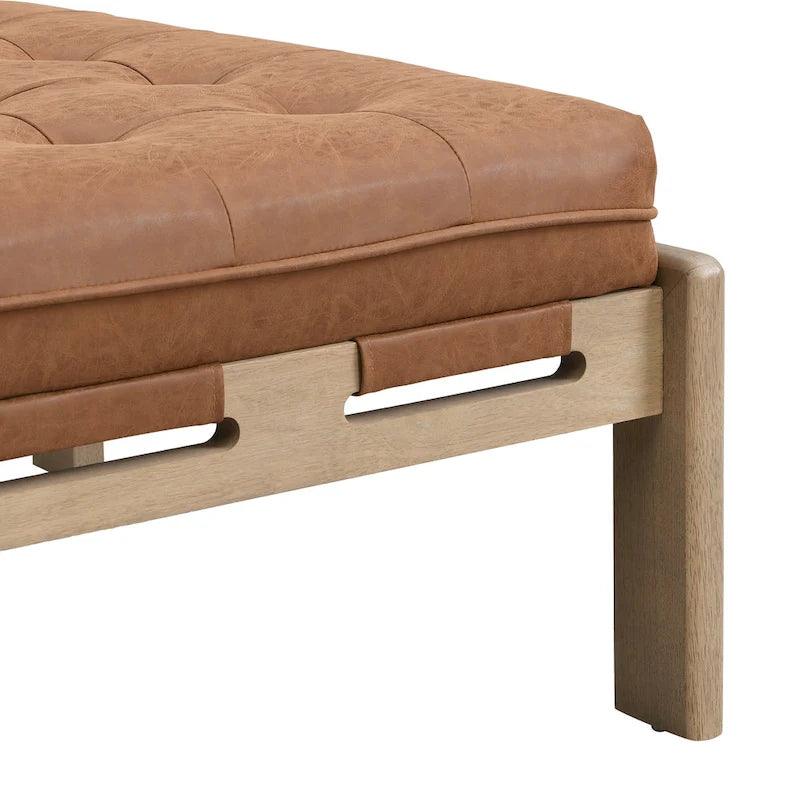 Christopher Knight Home – Ottoman cocktail capitonné 34, ottoman carré en cuir servant de table basse avec structure en bois d’hévéa
