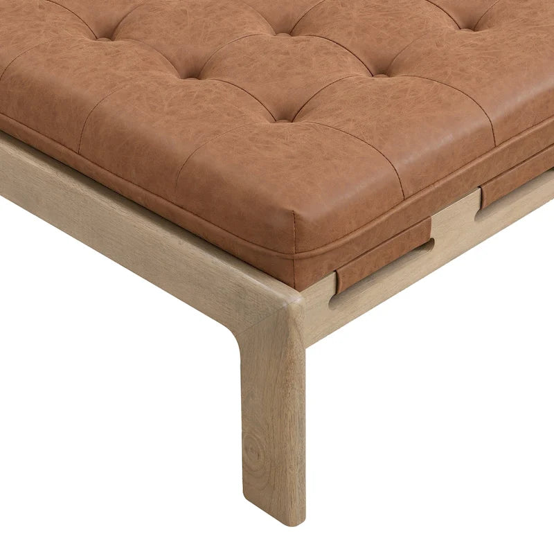 Christopher Knight Home – Ottoman cocktail capitonné 34, ottoman carré en cuir servant de table basse avec structure en bois d’hévéa
